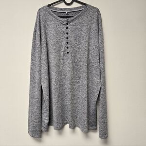 7-Button Placket Henley Long Sleeve Lightweight T-Shirt Grey XXL